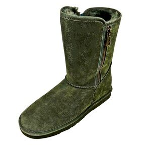 Lama Olive Green Suede Fur Lined Boot Size 8